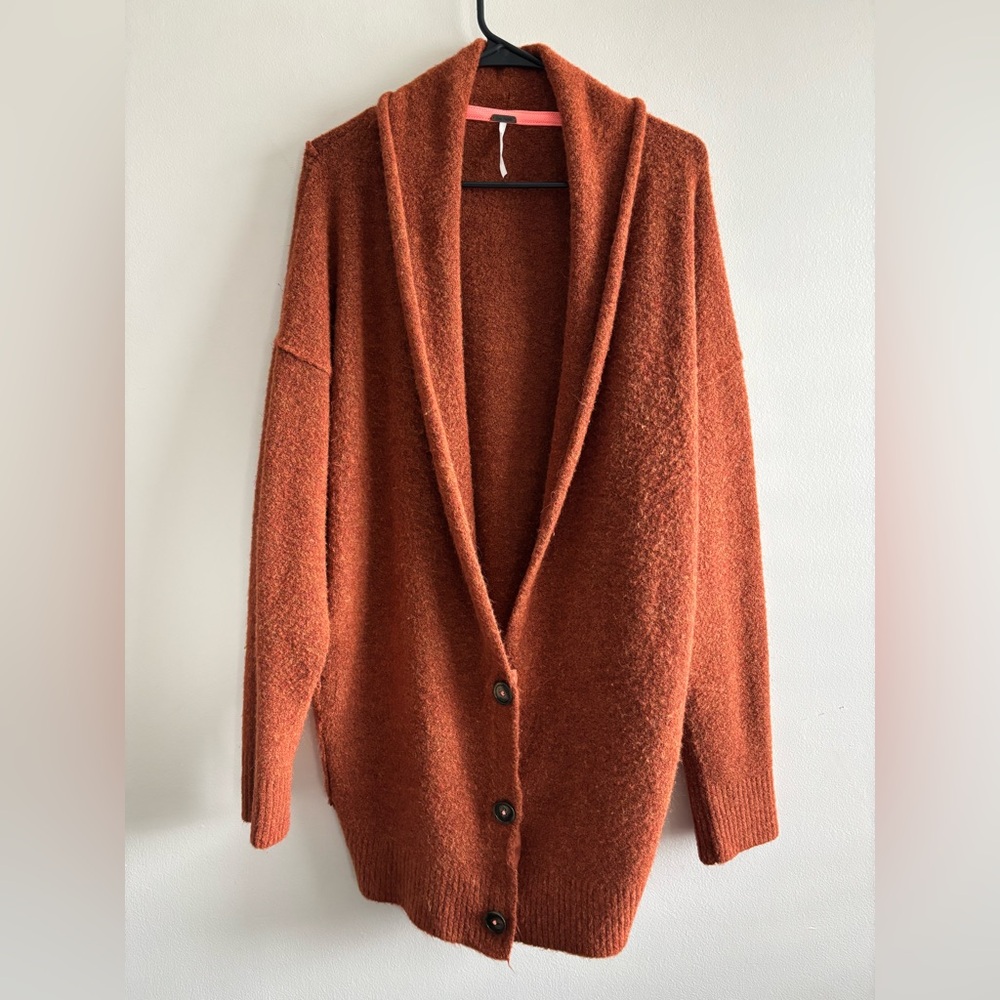 FREE PEOPLE Eucalyptus Oversized Cardigan In Mustard size S - Picture 16 of 16